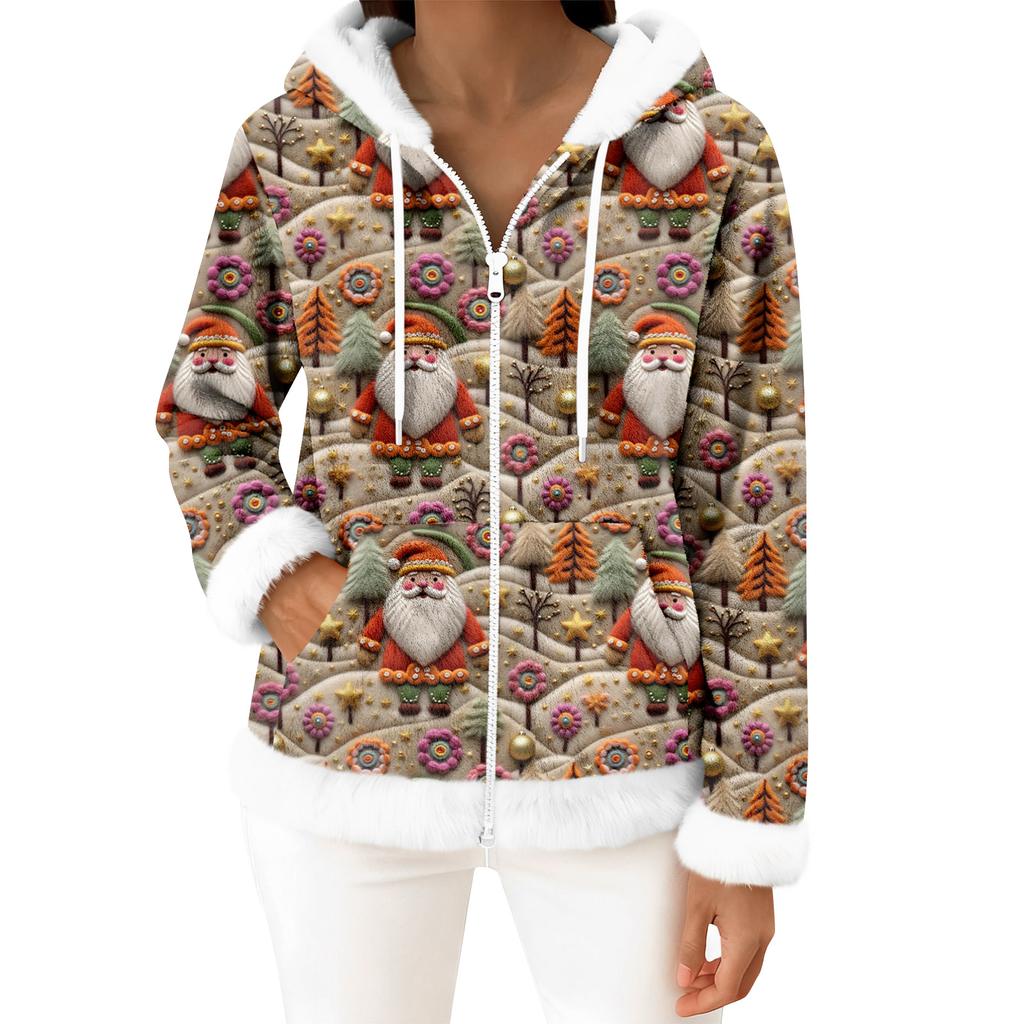 Women's Casual Fashion Long-Sleeved Zip-Up Fleece Hooded Cardigan