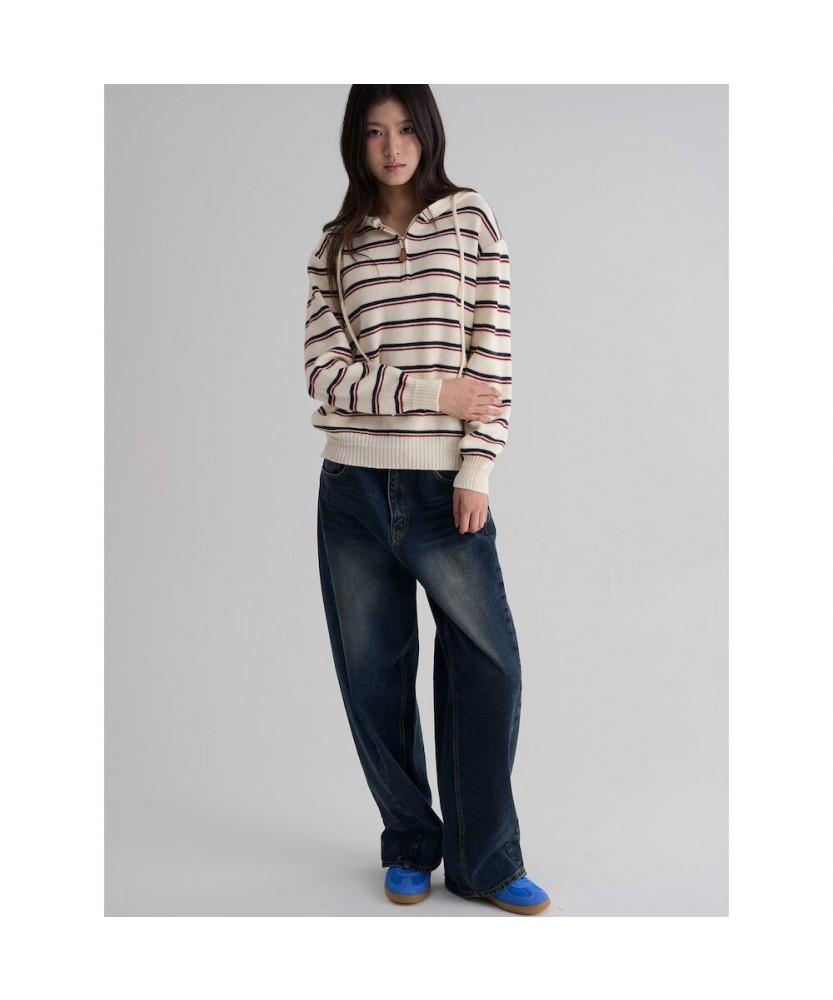 8SECONDS Striped Half-Zip Ivory