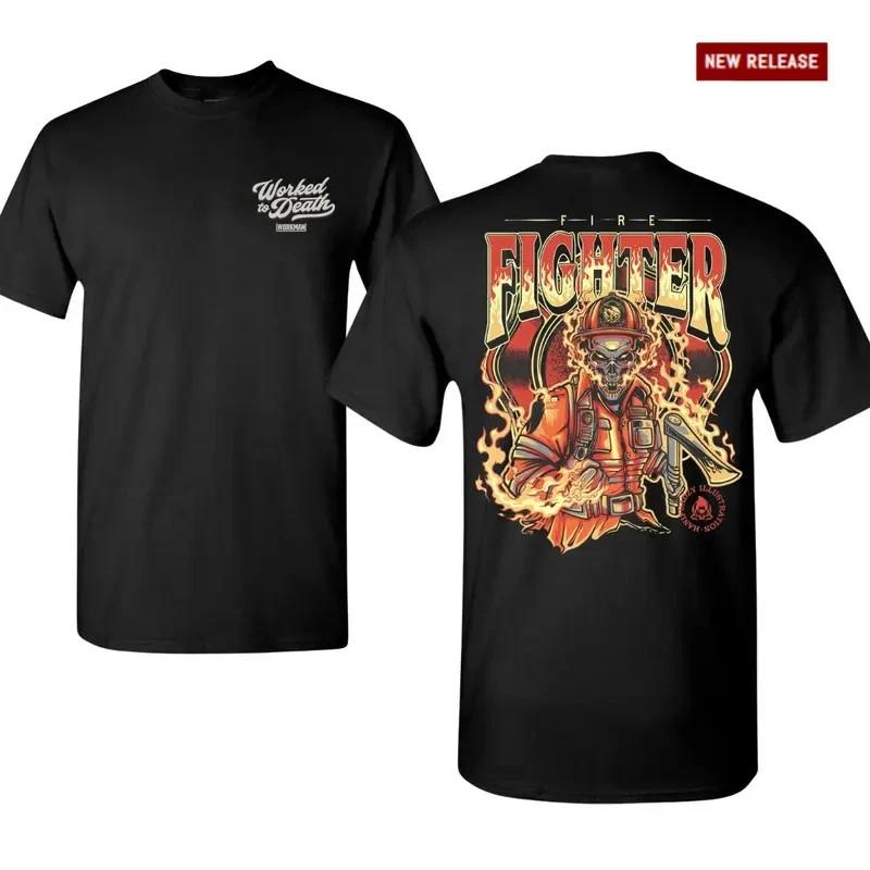 Firefighter Skull Graphic T-Shirt, Firefighter Flame Helmet Design Tee XXXXL