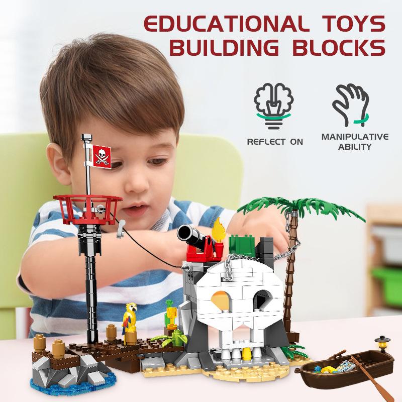 Building Block Pirate Ship Sailing Castle Toy Model Children Assemble Small Particle Tabletop Ornament