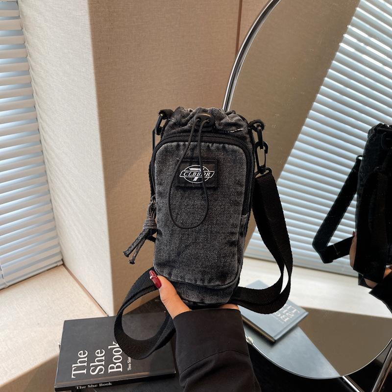 Multifunctional Personality Niche Design Creative Denim Mobile Phone Bag Shoulder Messenger Bag Foreign Style Versatile Water Cup Bag Women