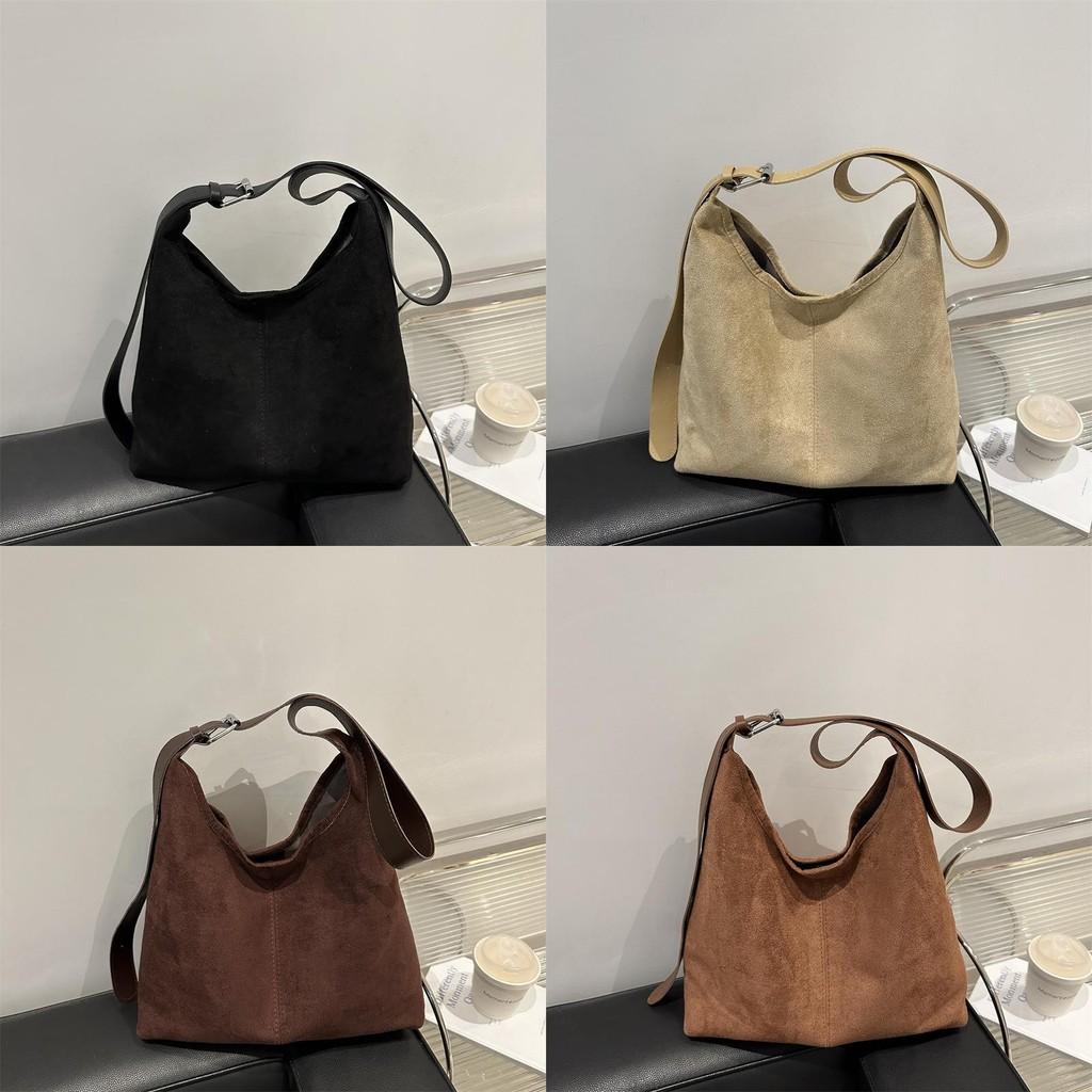 Fashion Solid Color Suede Shoulder Bag For Women With Magnetic Closure And Cell Phone Pocket