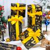 1pc Extra-Long Premium Retro Black & Golden Christmas Wrapping Paper with Golden Reindeer, Trees, Snowflakes, Craft Paper