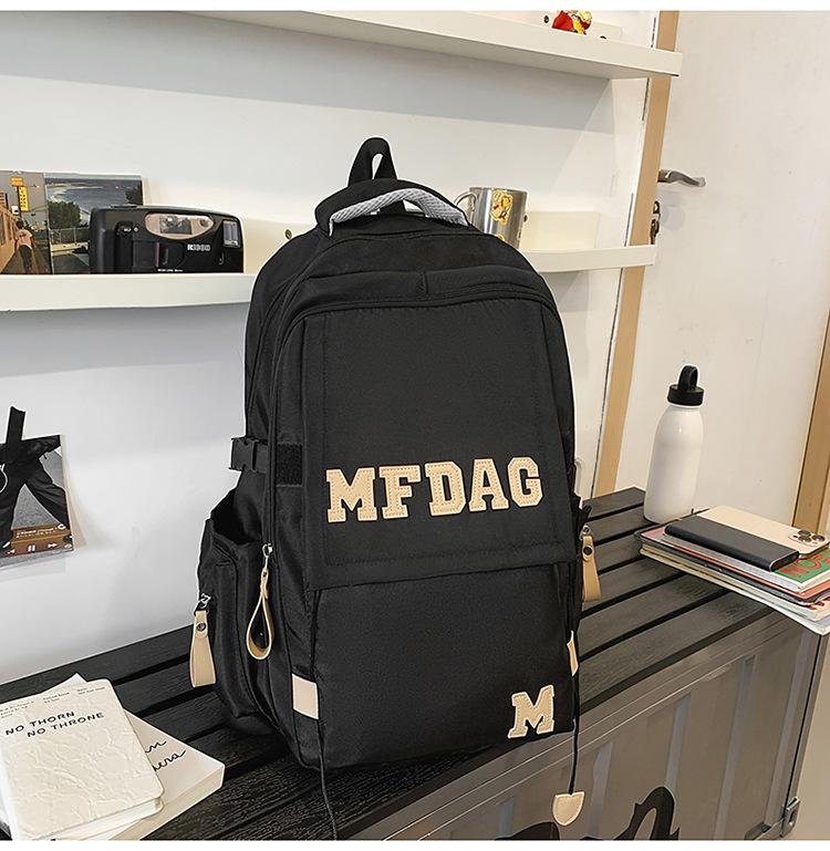 Schoolbag 2025 New Large Capacity Versatile Solid Color Letter Multi-compartment Junior High School Student Schoolbag High Value Lightweight Backpack