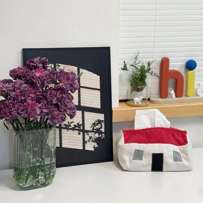 1PC Napkin Holder Creative Small House Tissue Bag Home Decoration Fabric Tissue Bag Cartoon Desktop Storage Cute 15x12.5cm