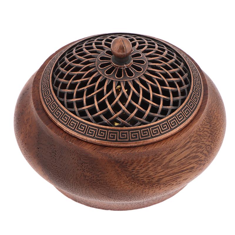 1Pc Walnut Retro Solid Wood Round Incense Burner High-End Atmospheric Home Indoor Incense Burner Chinese Creative Ornaments