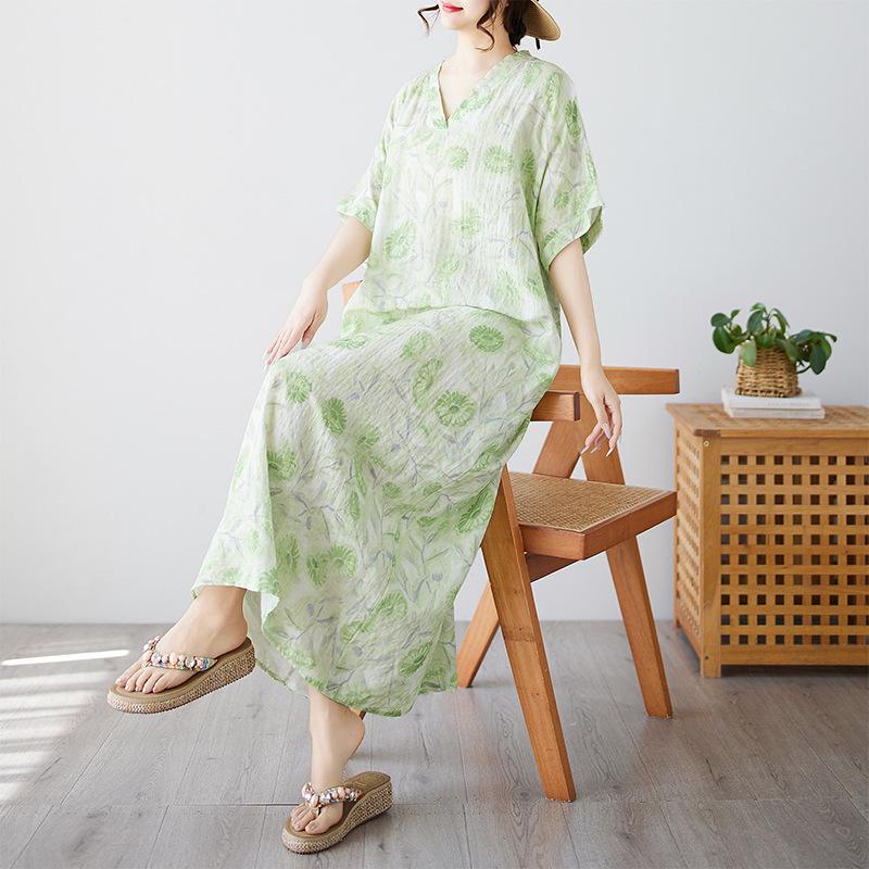 Chic Plus Size Women s Bohemian V-Neck Robe Skirt - European & American Style Plus Size, One Size