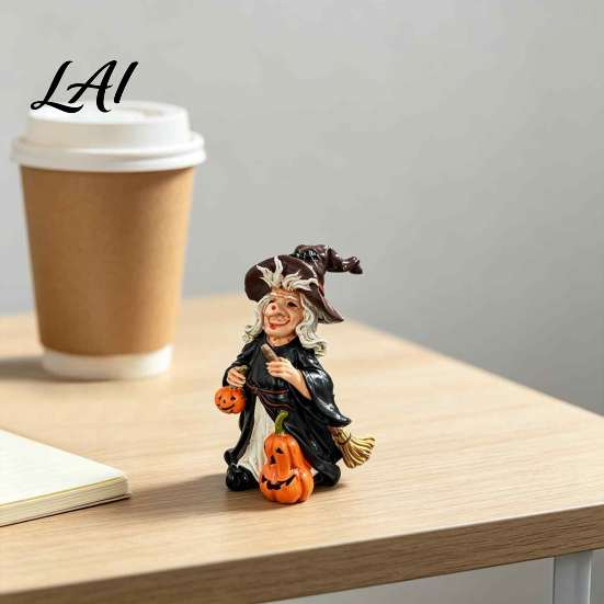 Halloween Witch Pumpkin Figurine Resin Figurine Vintage Hand-Painted Ornament Spooky Tabletop Entrance Table Accents Decor for Desk Shelf