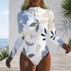 Women Plus Size High Neck Long Sleeve Front Zipper Floral Print One Piece Swimsuit
