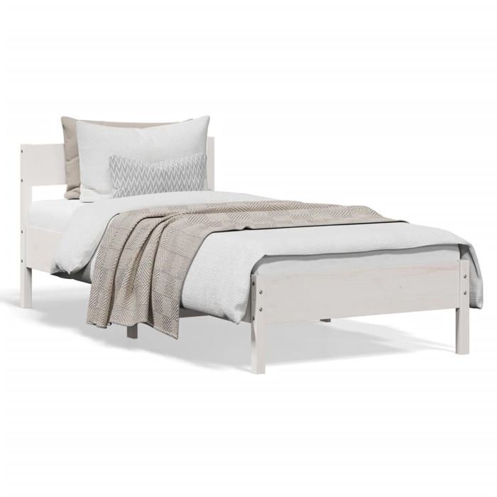 VidaXL Bed Frames with Headboard, Single Bed with Slat Base, Adult Bed, Bedroom Furniture, Modern, White 842779