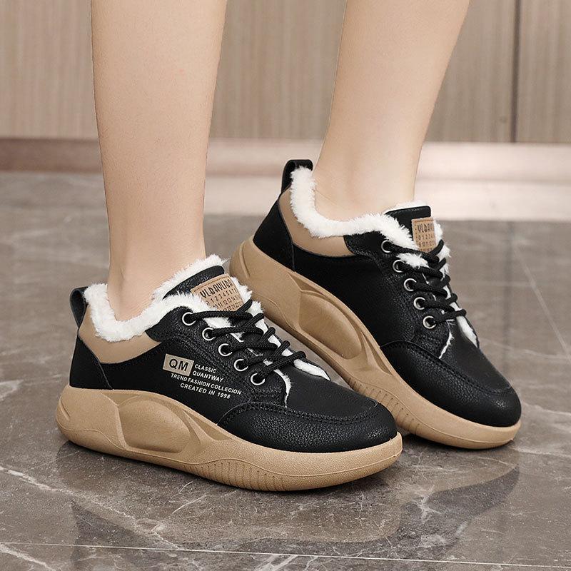 XQ neue Herbst- und Winterschuhe mit dicker Sohle, erhöht, farblich abgestimmt, warm, knöchelhoch, aus Samt, schlicht, aus Baumwolle