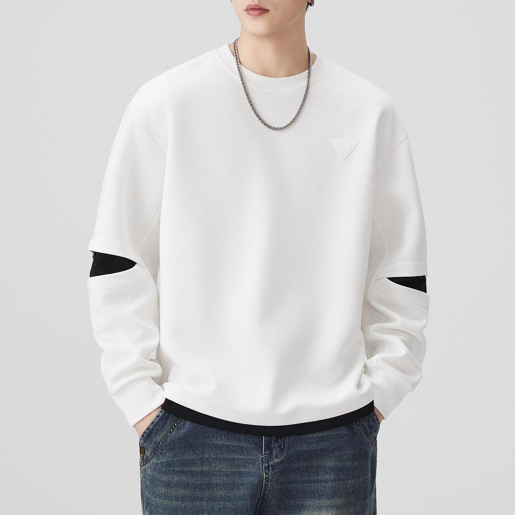 Autumn/Winter American Trend Brand Heavyweight Men's Patchwork Round Neck Long Sleeve Sports Hoodie