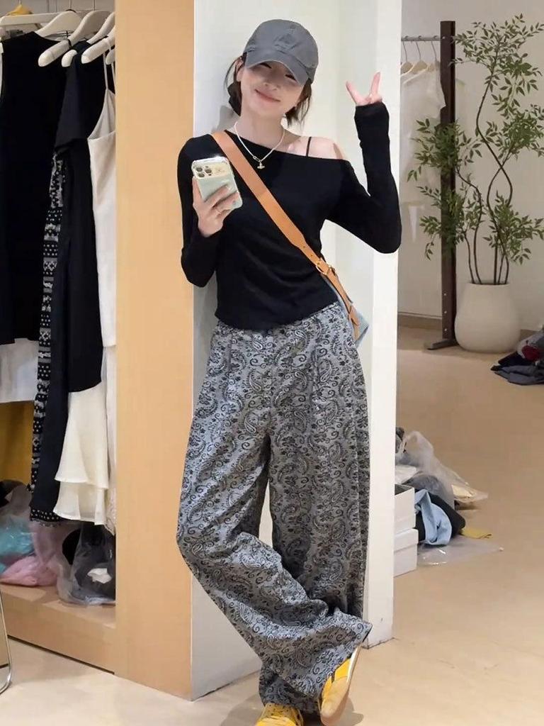 Women's Retro Paisley High-Waist Wide-Leg Pants - 2025 Summer Style