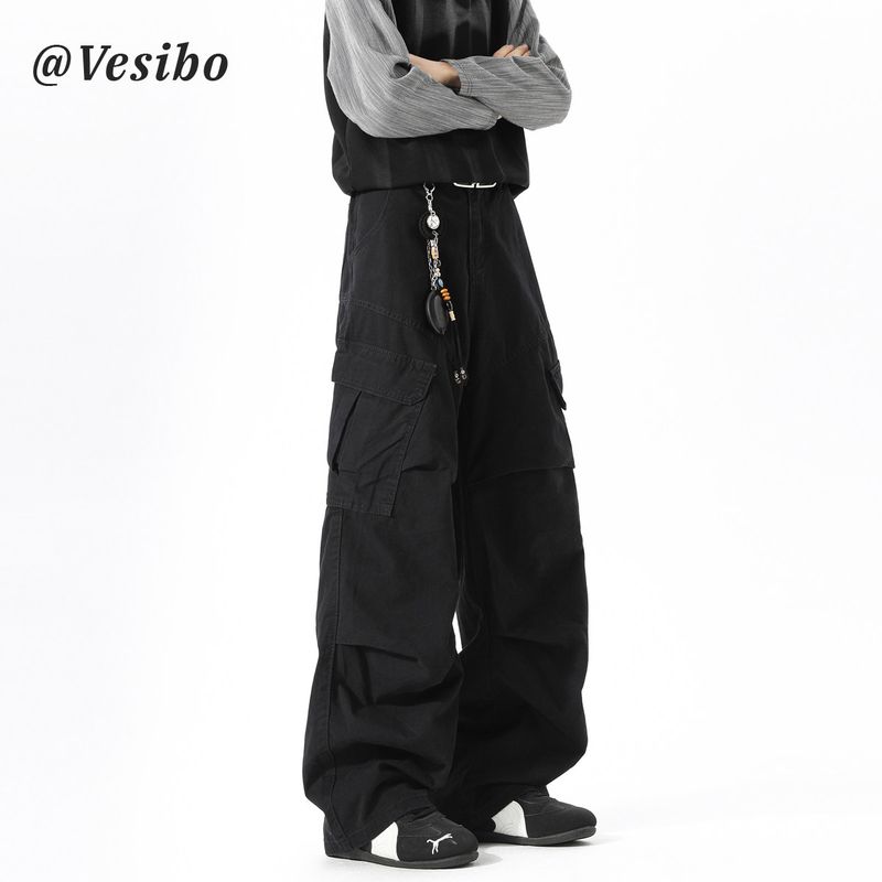 American-Style Pleated Deconstructed Cargo Pants for Men, Winter Trendy Outdoor Sports Casual Long Pants, High Street Loose Straight-Leg Trousers