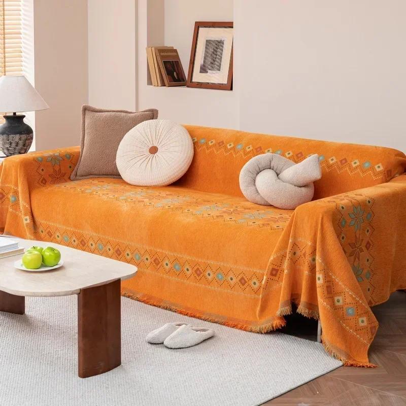 Bohemia Sofa Throw Blanket with Tassle Universal Anti-cat Scratch Sofa Protection Cover Couch Blanket Carpet Travel Rug