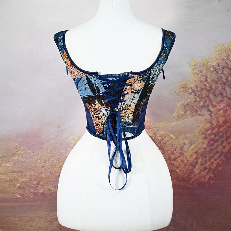 Vintage Van Gogh Oil Painting Art Corset Top Women Jacquard Brocade Bustier Aesthetic Sleeveless Slim Fit Bodice