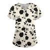 Loose Fit V Neck Pocket Short Sleeve Medical Scrub Top Floral Pattern Nurse Uniform Workwear for Healthcare Professionals