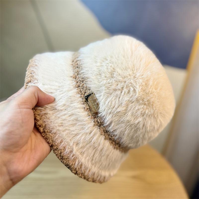 Hüte für Damen Herbst und Winter Neuer Stil Spleißen Damen Warme Reise Winddicht Fischerhut Zeigt Gesicht Klein Vielseitig Gestrickter Beckenhut