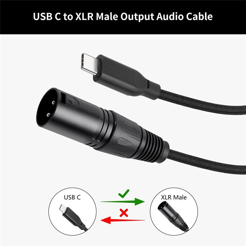 ABUO-USB C To XLR Cable,6.6 FT XLR Male To USB C Converter Adapter,Stereo Cable For Amplifier, Speaker, Mixer Console, Etc