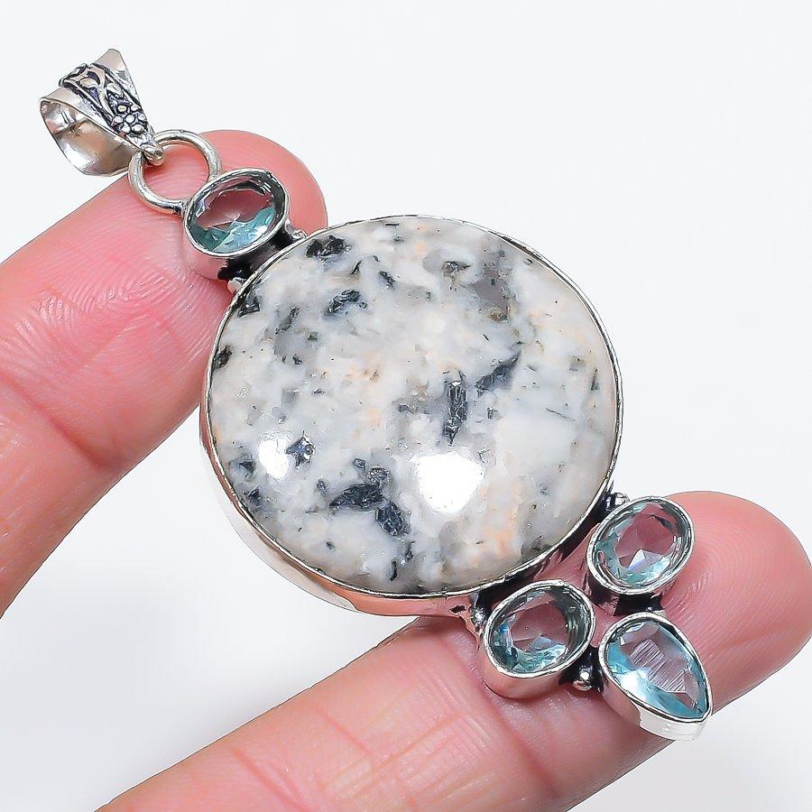 

Натуральный К2 Синий Азурит, Топаз 925 Стерлинговое Серебро Ювелирный Кулон 2,84 n2i52