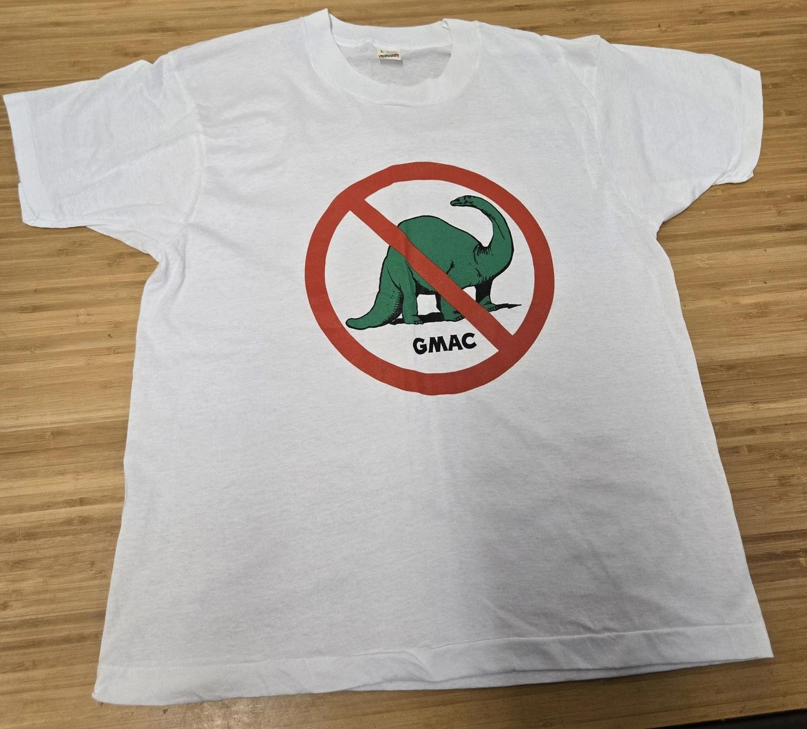 

Vintage GMAC Shirt Mens Large White No Dinosaur Graphic Funny Promo 90s USA S