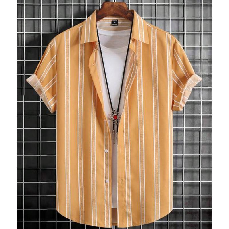 Hawaiian Shirts For Men 3d Stripe Print High-Quality Men'S Clothing Loose Oversized And Blooms Summer Casual Short Sleeve