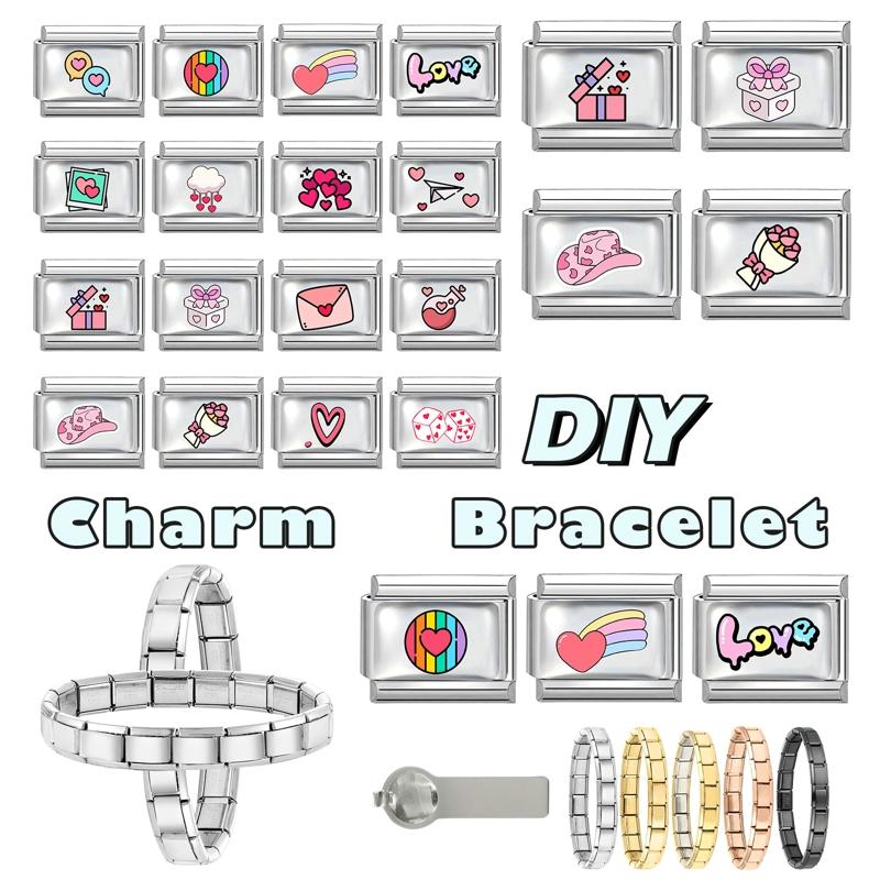 New Lovely Heart Envelope Rose Butterfly Cherry Charm Links Fit 9mm Italian Bracelet Women Men Making DIY Jewelry Gifts