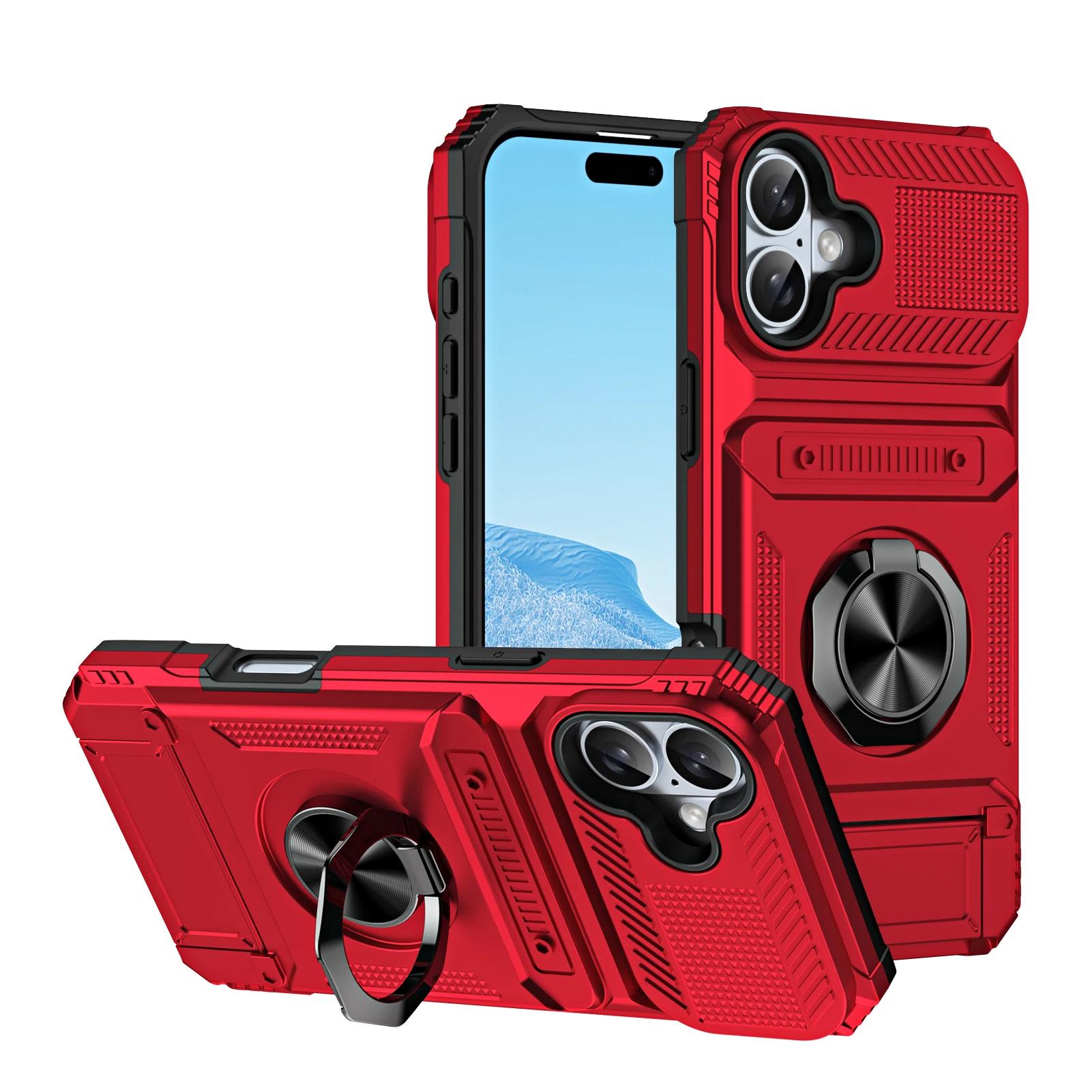 

Magsafe Hybrid Heavy Duty Armor Holder Case для iPhone 16 Pro Max 15 14 13 Plus Otter Case Box с защитным чехлом-подставкой Len Kickstand Cover For iPhone 13 красный