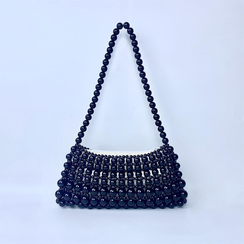 

New retro pearl chain hand-woven beaded armpit niche design simple portable shopping portable small bag чёрный