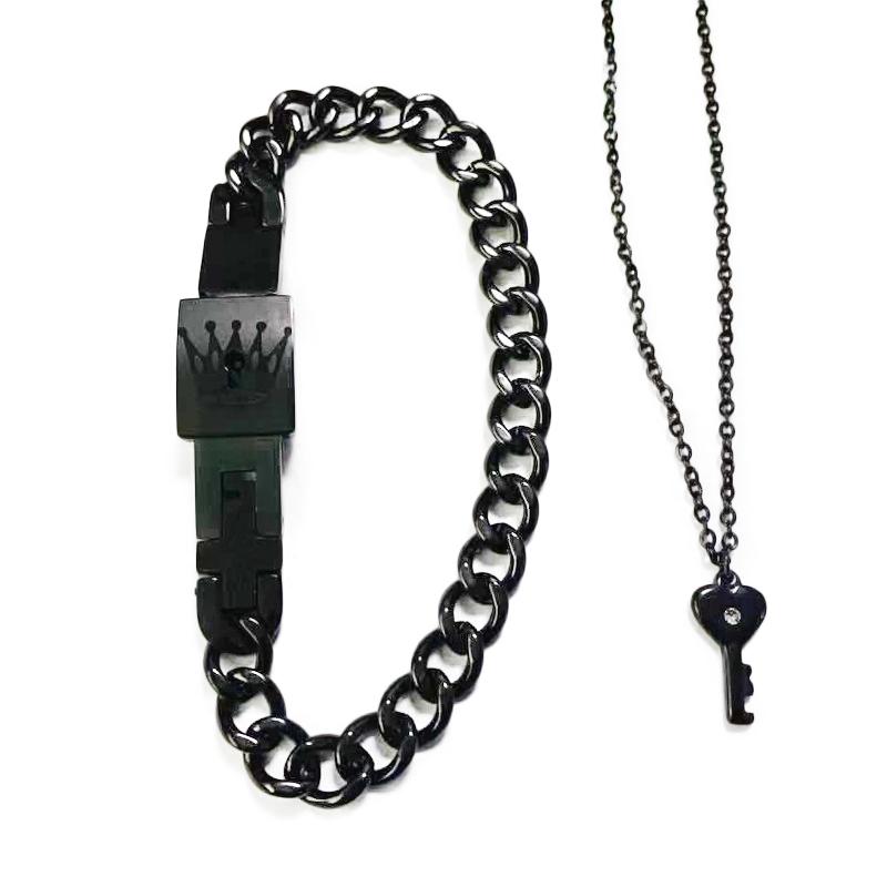 Meilės spynos Raktas Valentino diena Titano plienas Poros apyrankių rinkinys Papuošalai Apyrankė Karoliai