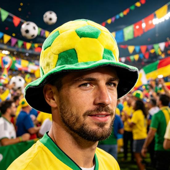 Erwachsenenhut Weicher Plüsch Bequem Universell Passend Fußballkappe Gelb Grün Fußballform Party Karneval Anfeuerungszubehör Fan-Accessoire
