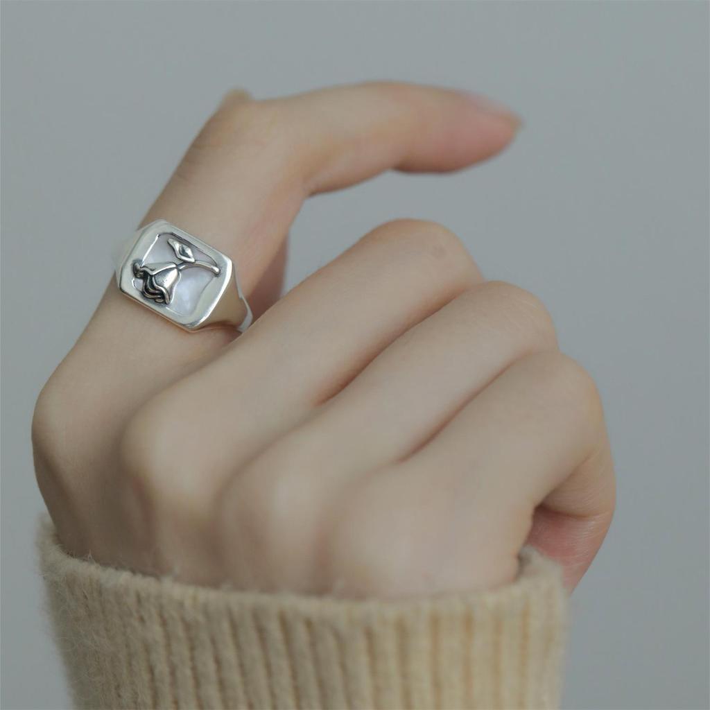 Yin Taifei Retro Brons & Zilver Rozenbloem Fotolijst Ring - Modieuze Open Band Sieraden voor Vrouwen