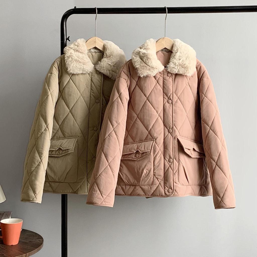 Women Winter Fur Collar Long Sleeve Solid Color All Match Warm Coat For Ladies Fashion Zipper Loose Chic Jacket