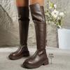 Fashion Chunky Platform Over The Knee Boots Women Solid Color Thick Heel Knight Boots Woman Autumn Winter Back Zip PU Leather Long Botas