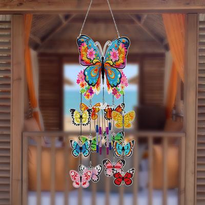 Flower Butterflies Wind Chime Diamond Painting Home Decor 5D DIY Diamond Painting Dots Pendant for Garden Window Decoration