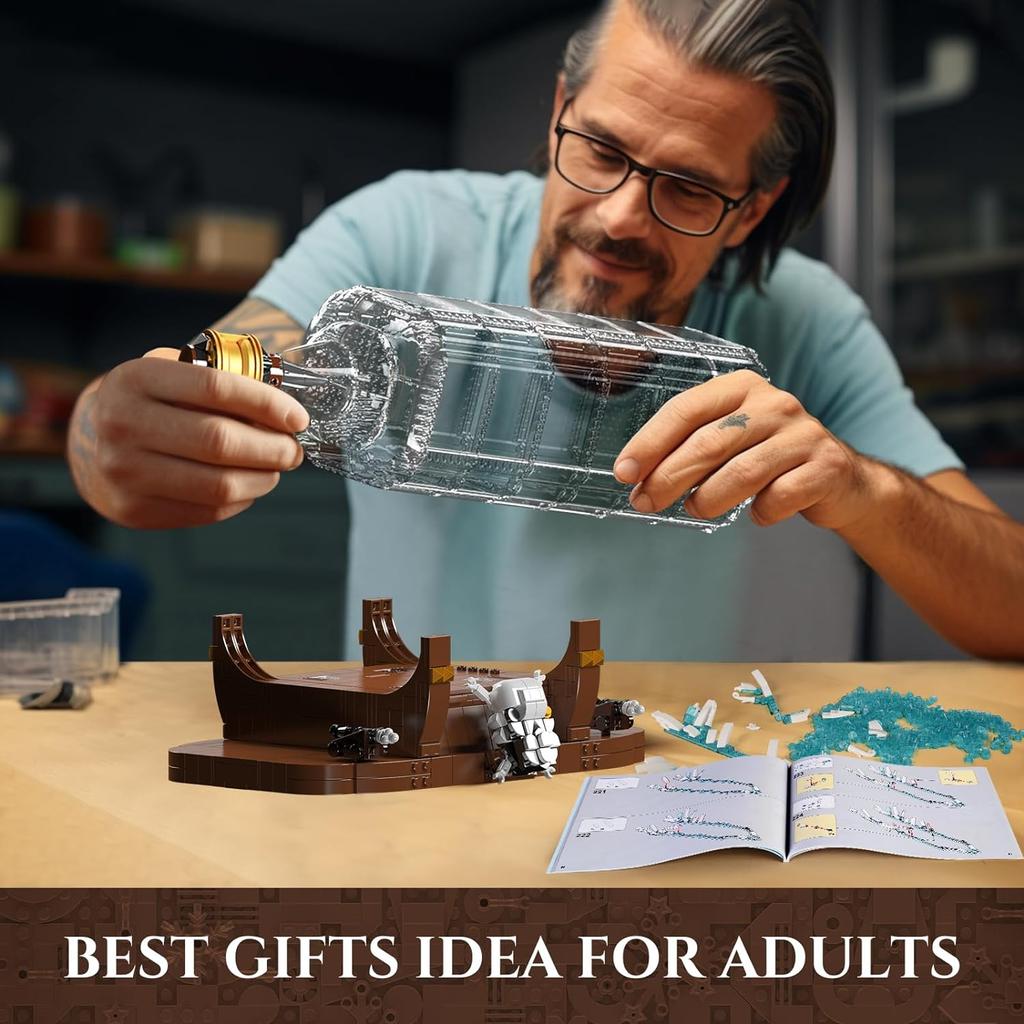 MOULD KING 10067 Ship In A Bottle Building Block The The Flying Dutchman Pirate Ship Model Sailboat Toys Kids Christmas Gifts