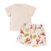 Kids Summer Outfit, Short Sleeve Crew Neck Embroidery T-shirt with Lobster Print Shorts Clothing Set