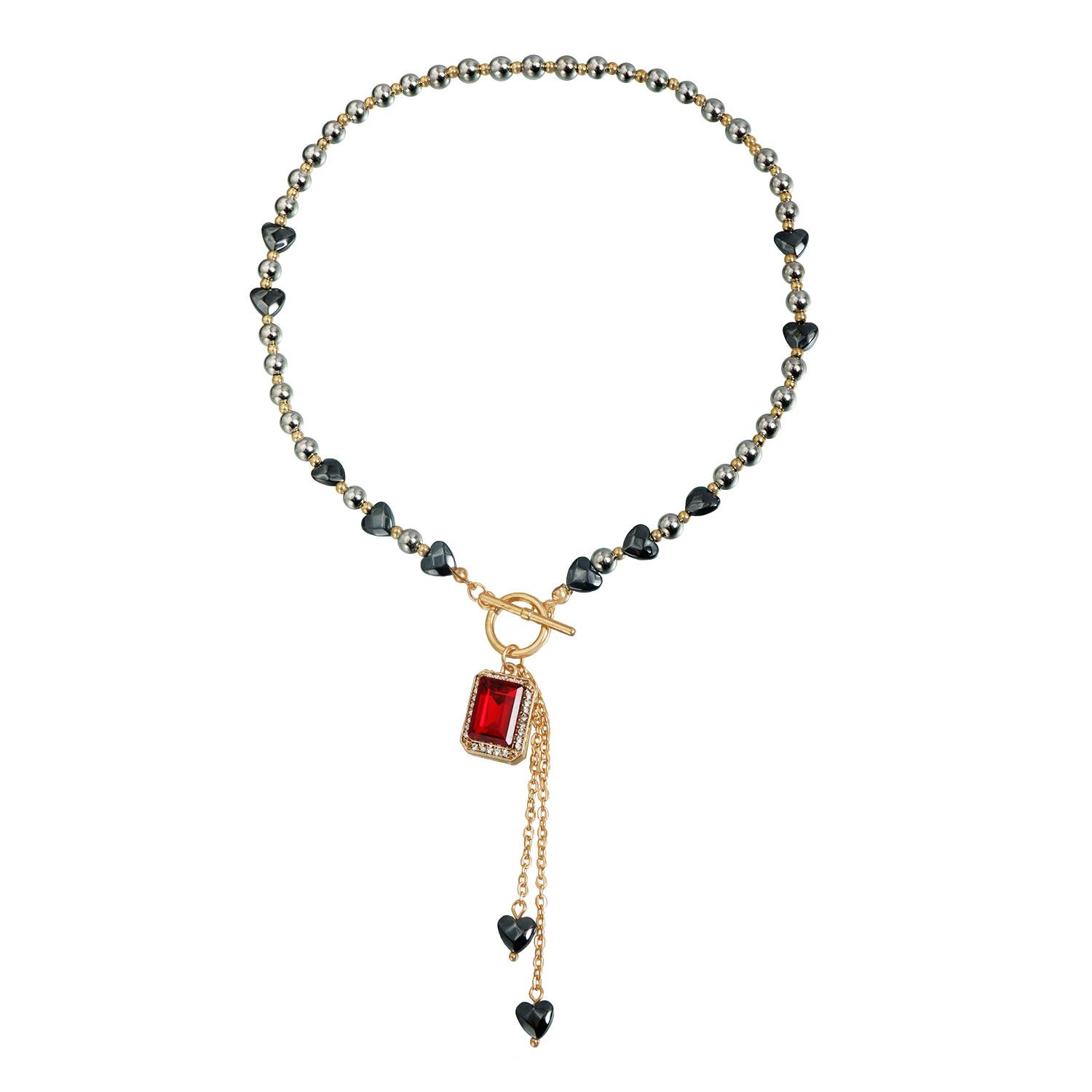 Sexy babes geometric ruby necklace fashion black gallstone stitching wind necklace золотой