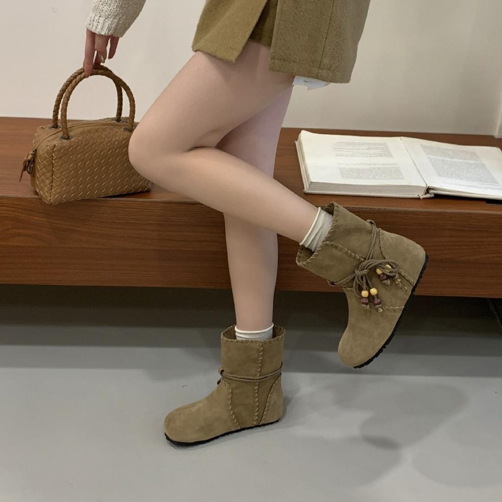 2025 European Tassel Strap Martin Boots Women's Boots Short Boots Flat Western Cowboy Boots Single Boots Women's Shoes