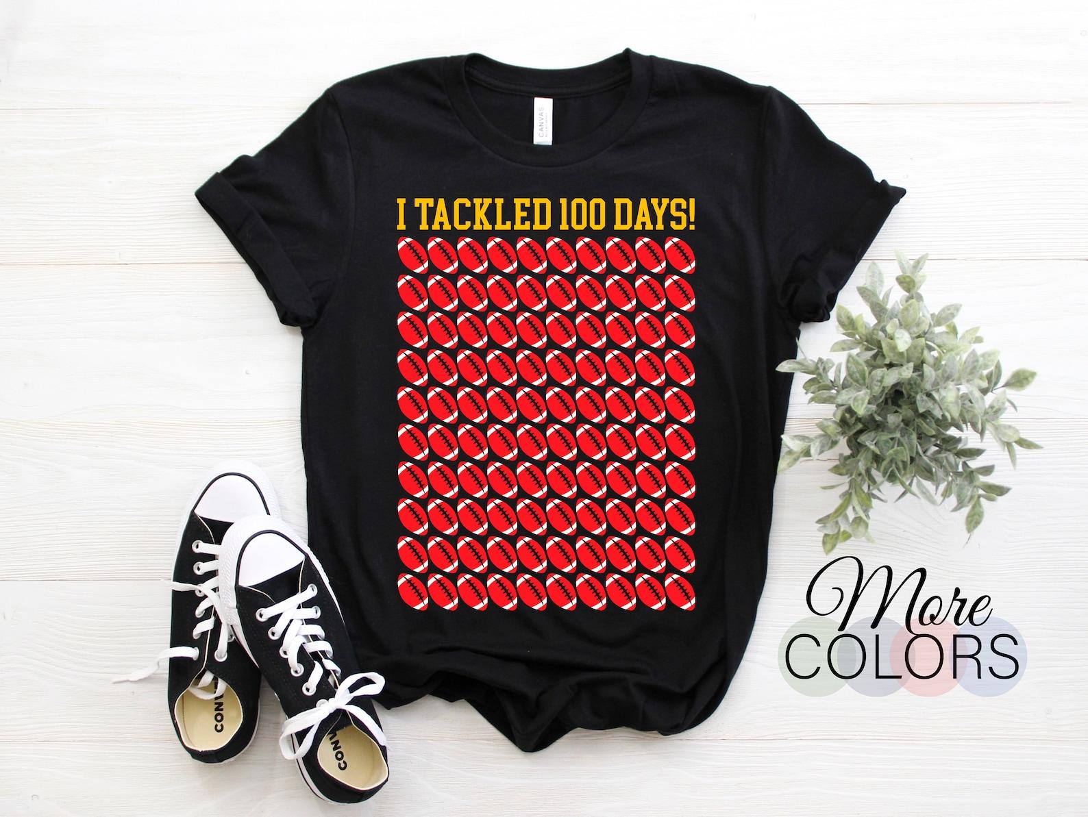 I Tackled 100 Days Of School Student, Celebration Costume Football Game Fans T-Shirt, Perfect For A Boy Girl Kid Or Pre-k Preschool Middle, 100
