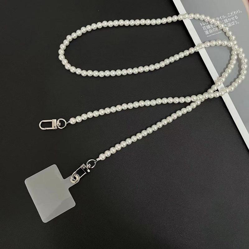 Pearl Beaded Crossbody Neck Chain Mobile Phone Case with Wrist Strap
