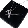 V Gold High Edition Double Cross Necklace with 18K Gold Plating & Multi-Color Diamond Pendant