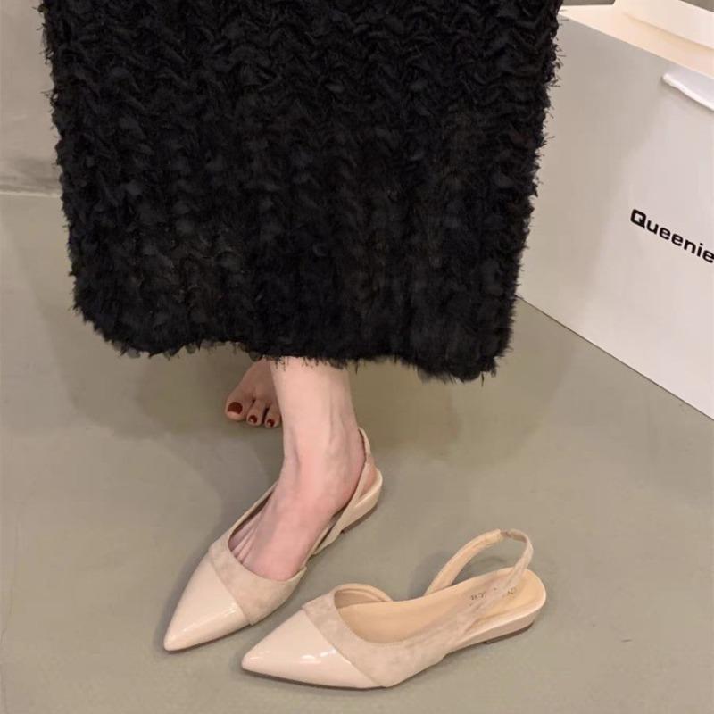 Fashion 2025 New  Head Sandals French Style Spliced Pointed Toe Single Shoes Fairy Shoe Spring Summer Atmosphere French Little Fragrance