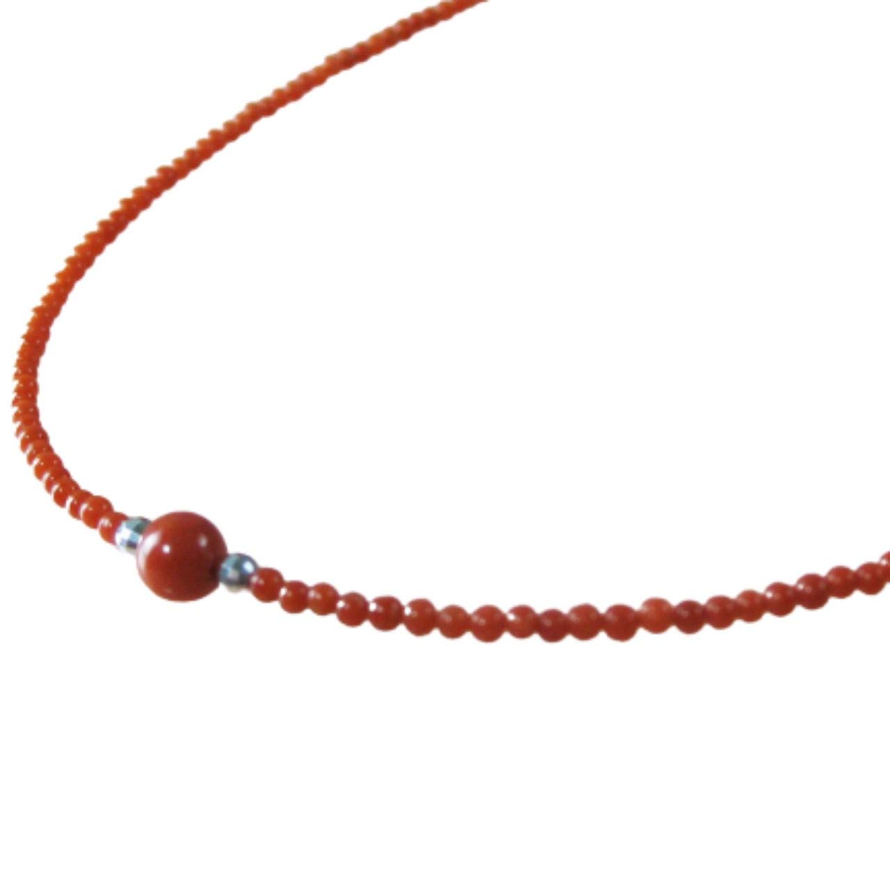 

Маленьке кольє з червоного коралу, фурнітура з білого золота 14 карат з намистинами, справжній корал із Середземного моря, намистини на стрижні, довжина 40 см, нефарбований корал 5,6 мм червоний