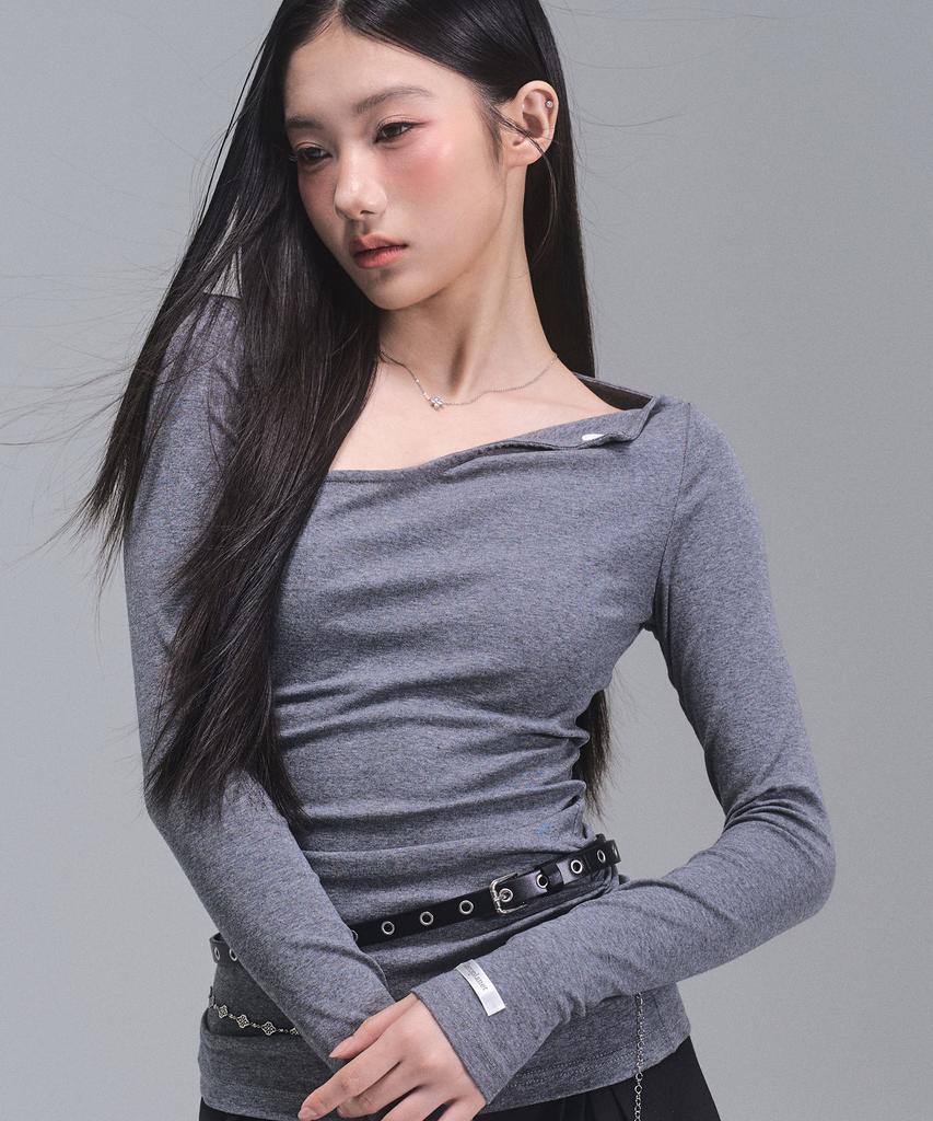 ZEROPLANET Chloe Asymmetrical Sleeve Top [Grey]