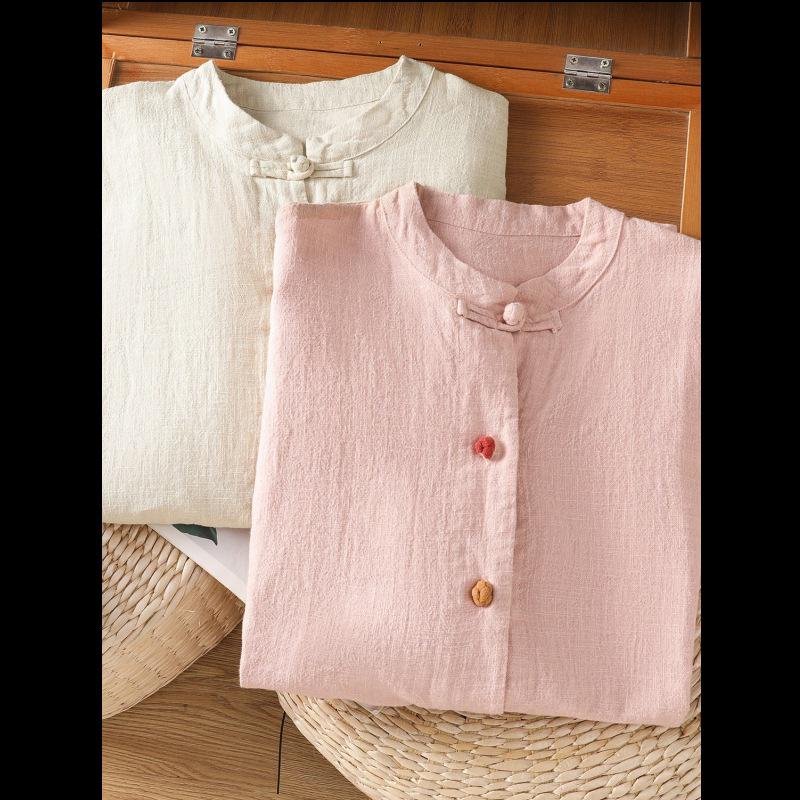 Women's Autumn Zen Cotton Linen Shirt Jacket with Frog Buttons