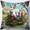 1/4Pc Chic Spring Vintage Easter Bunny Pillow Covers Polyester Zippered Cushion Cases Handcart & Easter Egg Print, Home Decor