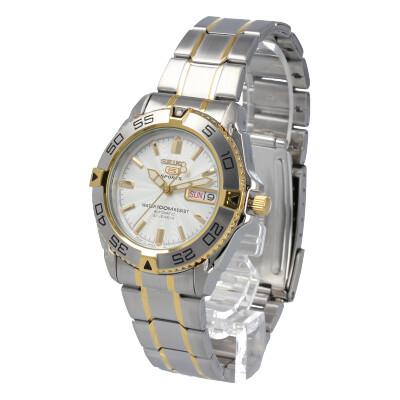 SEIKO 5 SPORTS SNZB24J Automatic JMADE Day Date Silver Gold Stainless Wrist Watch For Men