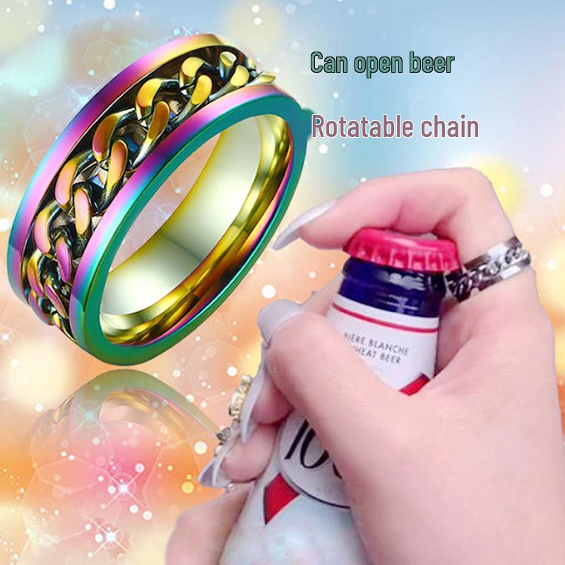 Trendy Titanium Steel Rotatable Chain Ring for Men - Hip Hop Couple Style Jewelry