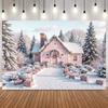 Christmas Pink Tone Gingerbread House Backdrop Xmas Tree Snow Gifts New Year Decor Girls Birthday Party Photography Background11